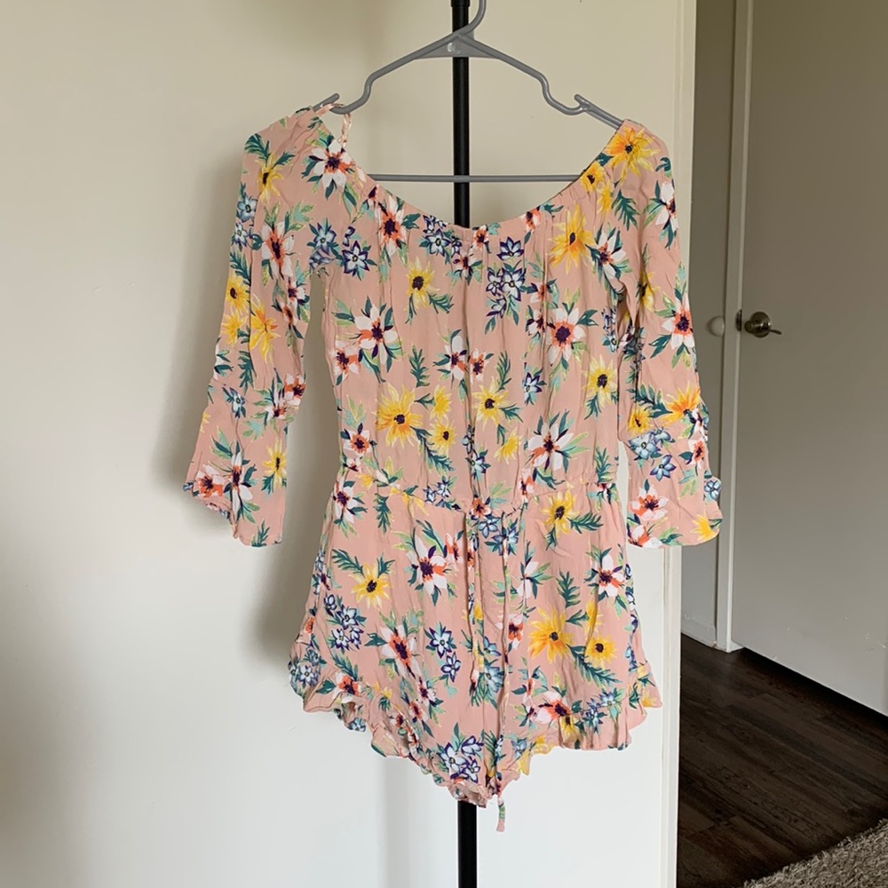Pink Off The Shoulder Floral Romper